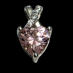 Sterling Silver Heart-Shaped Pink Gemstone Pendant Rhinestone 1.5g Charm SAI 925